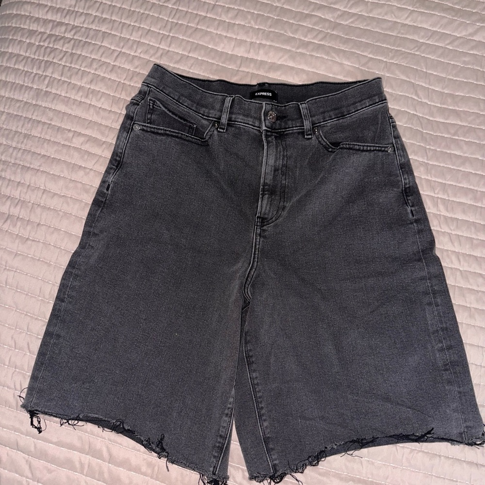 Express Gray Jean Shorts Distressed Hem